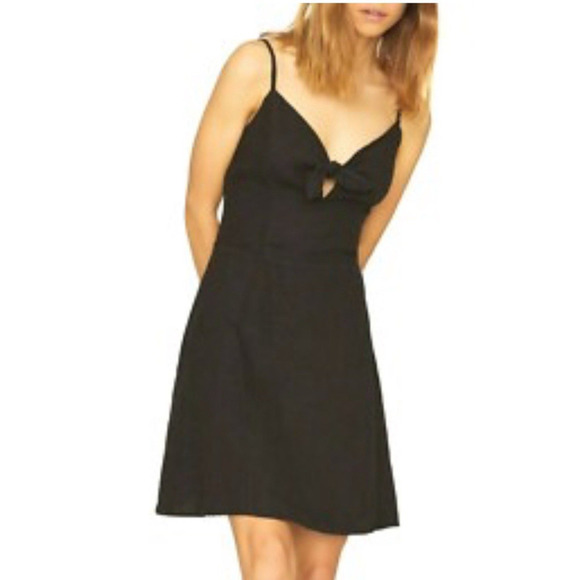 Sanctuary Women Dress 14 Take Away Black Linen Tie Keyhole Smocked Beachy Casual - Picture 1 of 13